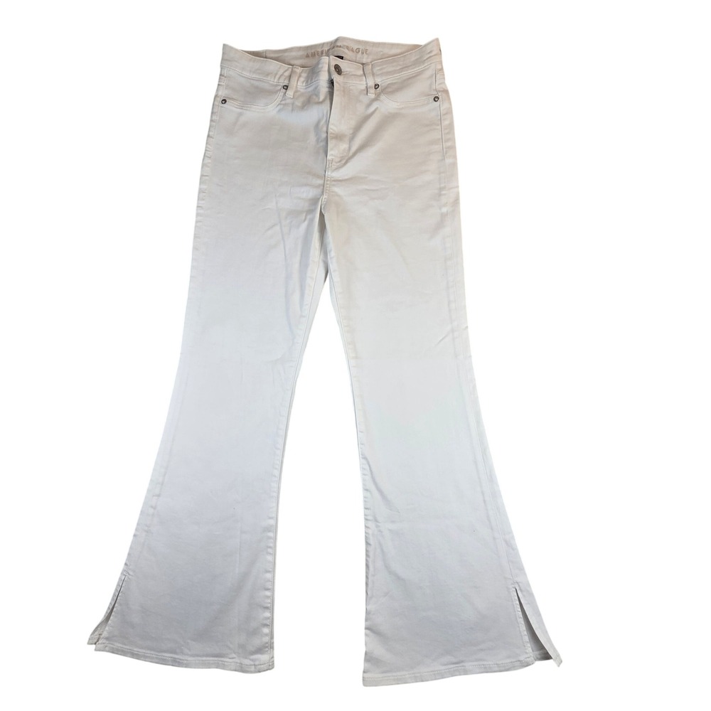 American Eagle Super Hi-Rise Flare Jeans White Stretch Denim Womens Size 10 Reg